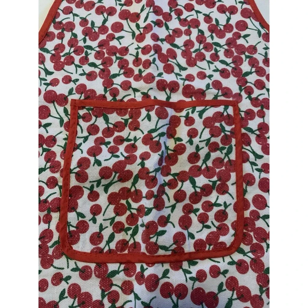 Vintage Cherry Print Cotton Bib Apron with Pockets for Adults